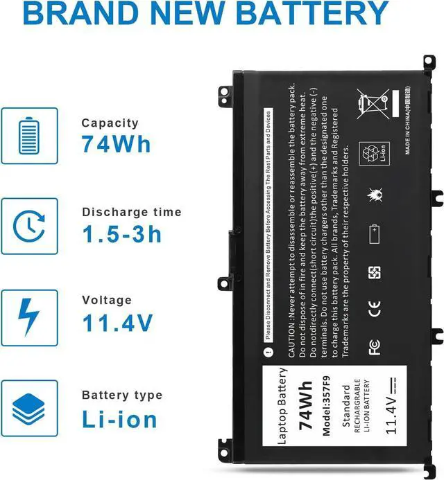 Alt view image 3 of 7 - Futurebatt 357F9 Laptop Battery Replacement for Dell Inspiron 15 7000 Gaming 15 7559 i7559 7557 i7557 5577 7567 5576 7566 INS15PD 71JF4 071JF4 P57F P65F P65F001 0357F9 0GFJ6 74WH
