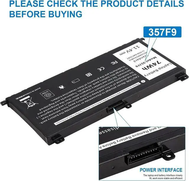 Alt view image 5 of 7 - Futurebatt 357F9 Laptop Battery Replacement for Dell Inspiron 15 7000 Gaming 15 7559 i7559 7557 i7557 5577 7567 5576 7566 INS15PD 71JF4 071JF4 P57F P65F P65F001 0357F9 0GFJ6 74WH