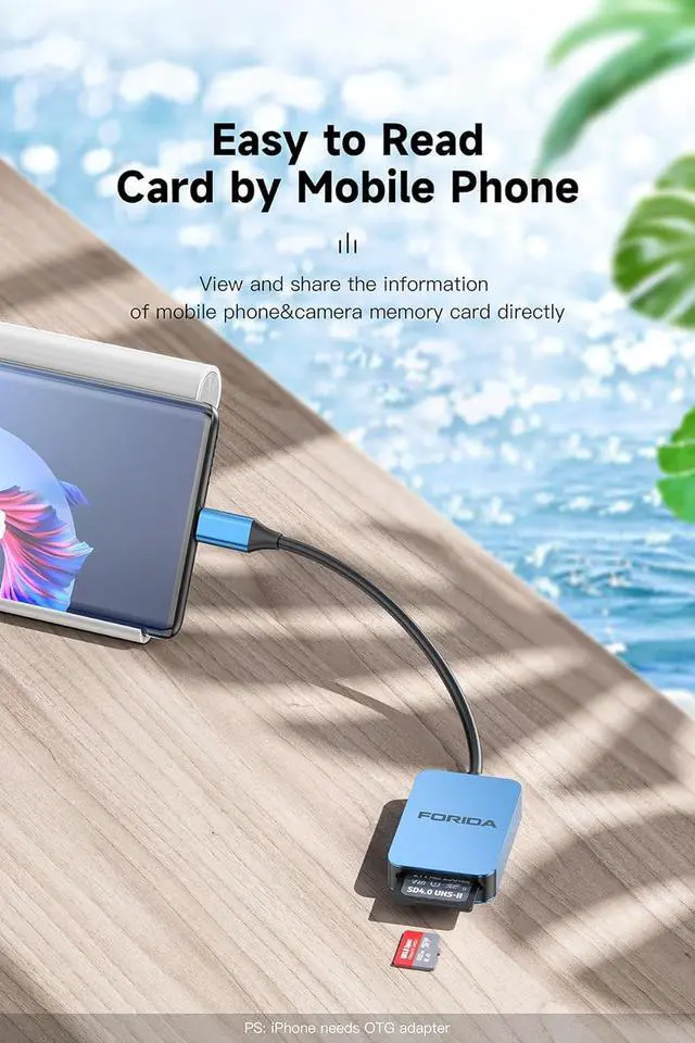 Alt view image 6 of 7 - FORIDA USB C SD Card Reader, USB 3.0 High Speed Dual Card Adapter Support DDR200 UP to 170MB/S, Compatible with V30 V60 V90 SD/TF Card, 2 Card Works Simultaneously for MacBook,iPhone