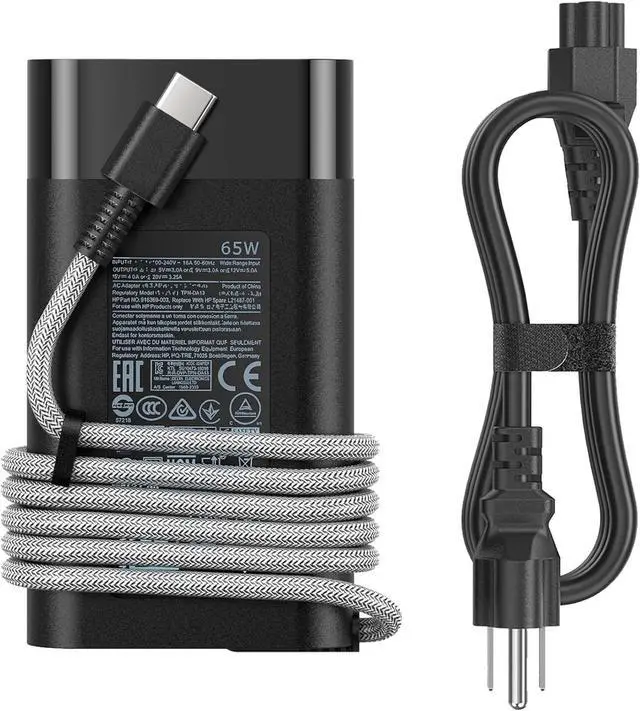 Main image of 65W Laptop Charger for HP Envy X360 Elitebook x360 Elite x2 Chromebook X360,20V/3.25A AC Adapter for HP Chromebook Envy ZBook ProBook Type C Travel Fast Charging Laptop Power Cord Slim Tip