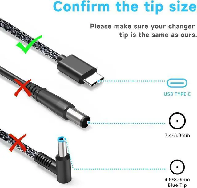 Alt view image 4 of 7 - 65W Laptop Charger for HP Envy X360 Elitebook x360 Elite x2 Chromebook X360,20V/3.25A AC Adapter for HP Chromebook Envy ZBook ProBook Type C Travel Fast Charging Laptop Power Cord Slim Tip