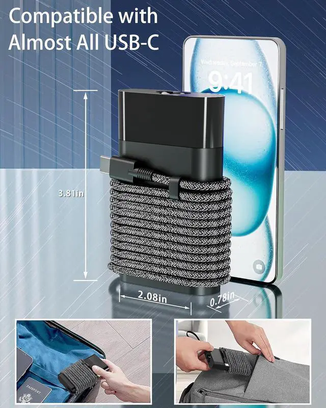 Alt view image 4 of 7 - New Slim 65W USB C Laptop Charger Replacement for HP Spectre X360 EliteBook Chromebook ProBook Envy Pavilion Elite x2 3PN48AA#ABA Fast Charging Type C Slim Travel Power Adapter