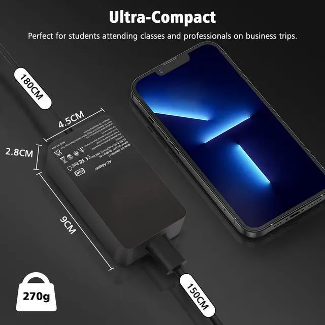 Alt view image 5 of 7 - 65W Surface Pro Laptop Charger for Microsoft Surface Pro 10, 9, 8, 7+, 7, 6, 5, 4, 3, X, Magnetic Surface Connector, Supports 65W, 44W, 36W, with USB Port