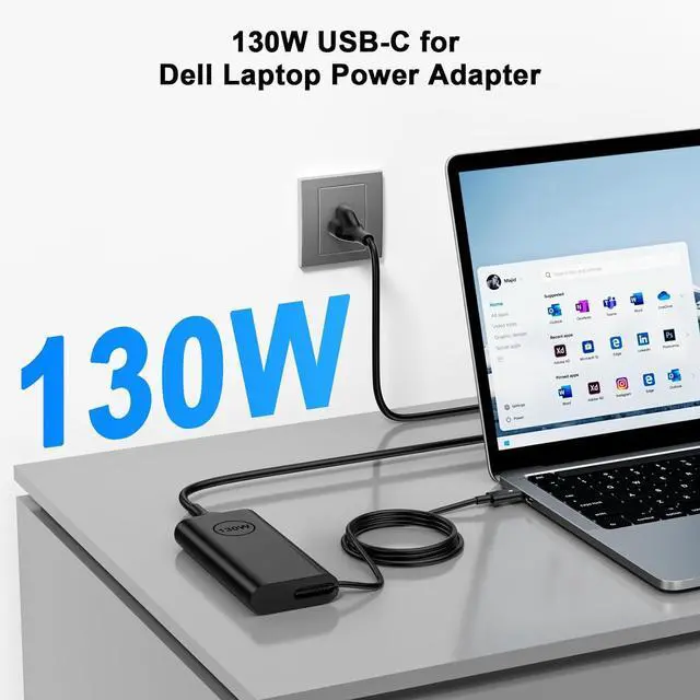 Alt view image 4 of 7 - 130W USB C Type C Laptop Charger Compatible with Dell XPS 15 2in1 9575 Latitude 9410 9510 9575 7310 7410 7210 5420 5510 5520 Precision 5530 2in1 5550 5750 3560 3550 3551 Type C AC Adapter