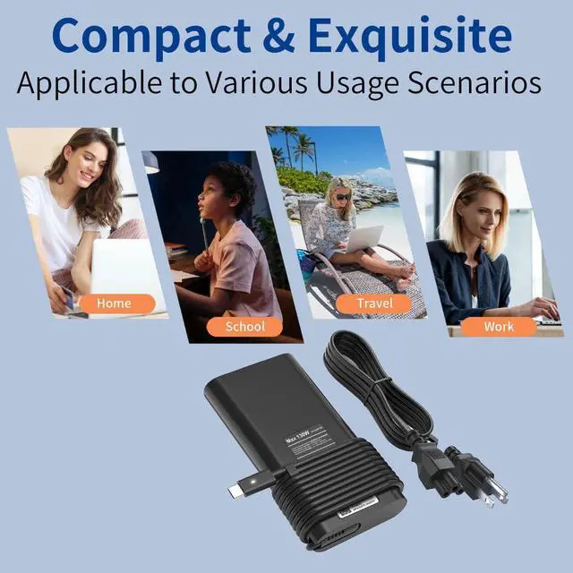 Alt view image 6 of 6 - 130W USB C Laptop Charger Compatible with  Laptop Charger Type C Slim AC Power Cord - Precision 5550 5560 5570 5750 3560 XPS 15 9500 9575 XPS 17 Latitude 7410 7310 USB C