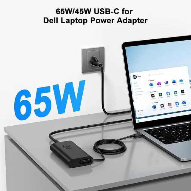 Alt view image 3 of 7 - 65W 45Watt USB C Charger for Dell Laptop Charger Replacement Dell Latitude 5520 5420 5320 5430 7420 7390 7320 7400 Dell XPS 13 15 Chromebook 3100 Computer Fast Charging Type C Power Supply Cord