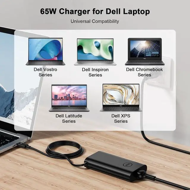 Alt view image 4 of 7 - 65W 45Watt USB C Charger for Dell Laptop Charger Replacement Dell Latitude 5520 5420 5320 5430 7420 7390 7320 7400 Dell XPS 13 15 Chromebook 3100 Computer Fast Charging Type C Power Supply Cord