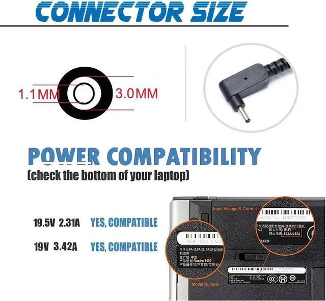 Alt view image 5 of 5 - 65W Laptop Charger for Acer Aspire 1 3 5 A515-44 A515-45 A515-46 A515-54 A515-54G A515-55 A515-56 A514-54;A315-24P A315-24PT A315-58 A315-59 A315-23 A314-23P 15 AG15-31P:A515-54G-54QQ A315-24P-R7VH