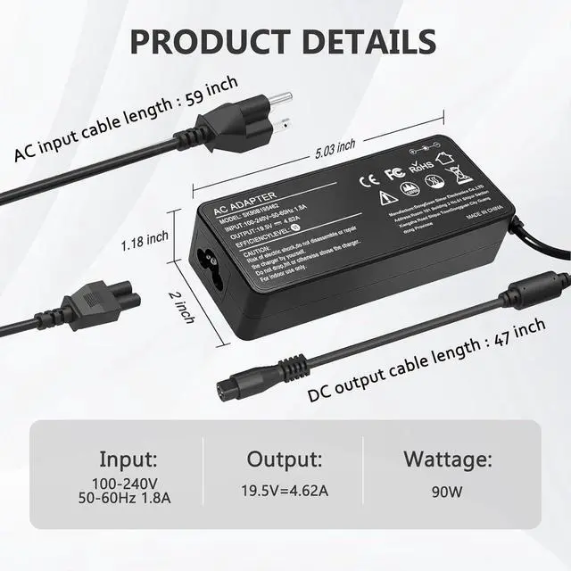 Alt view image 2 of 7 - 90W Universal AC Adapter Laptop Charger Replacement for HP Dell Len OVO Acer Asus Toshiba Sony Gate Way Notebook Ultrabook Chrome Book, Universal Laptop ChargerPower Supply Cord with 16 Tips