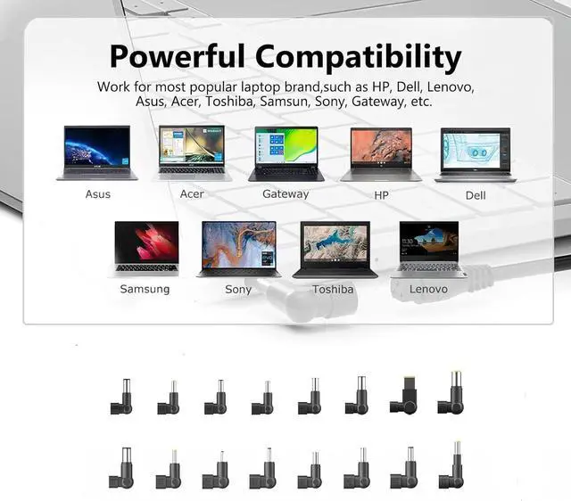 Alt view image 4 of 7 - 90W Universal AC Adapter Laptop Charger Replacement for HP Dell Len OVO Acer Asus Toshiba Sony Gate Way Notebook Ultrabook Chrome Book, Universal Laptop ChargerPower Supply Cord with 16 Tips