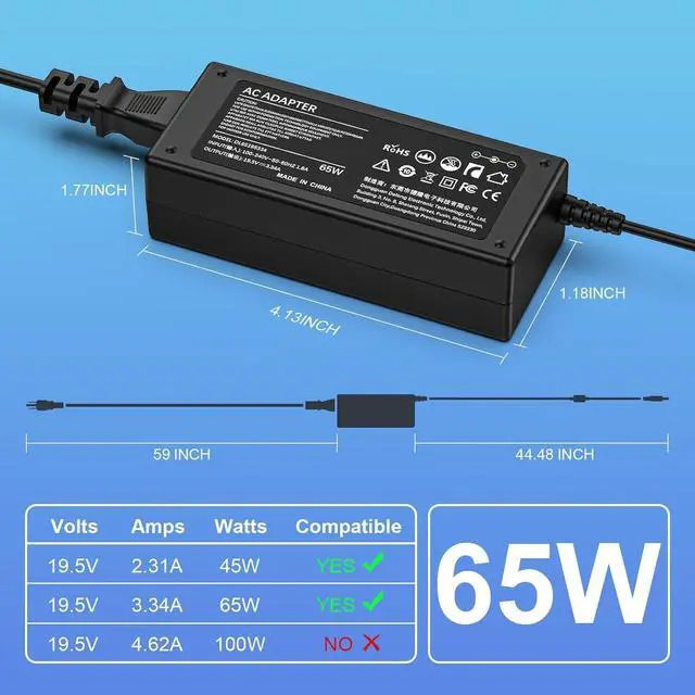 Alt view image 3 of 7 - 65W Laptop Charger for Dell Inspiron 15 3000 5000 7000 Series Dell Power Supply Cord 15-3552 3555 3558 3565 3567 5551 5552 5555 5558 5559 5565 5578 7558 7568
