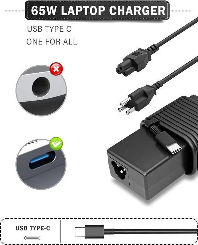 Alt view image 2 of 7 - 65W 45W USB C Laptop Charger for HP EliteBook 830 835 840 845 860 865 640 650 655 1040 G8 G9 G10 G11 Probook 440 445 450 455 460 465 G8 G9 G10 G11 Chromebook USB Type C