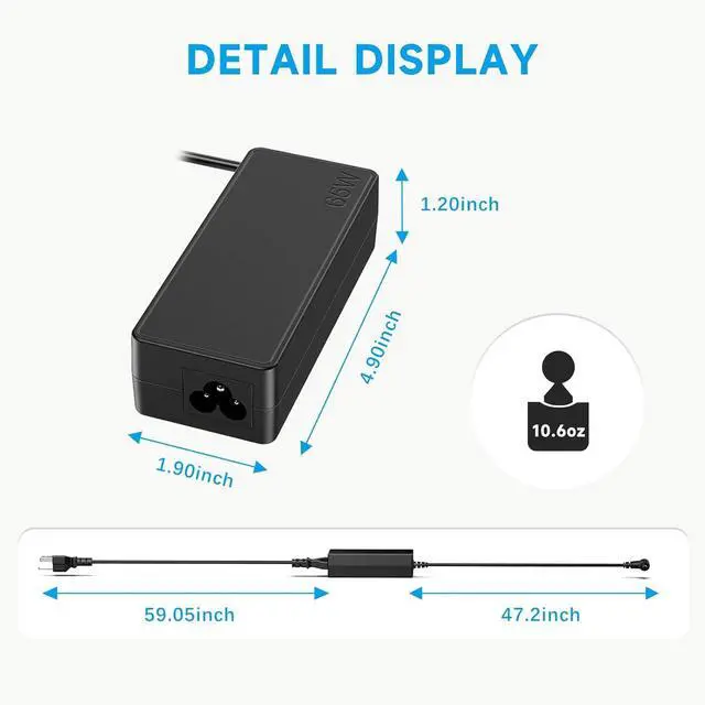Alt view image 3 of 7 - 65W Laptop Charger for Lenovo IdeaPad 1 3 5 330-14, 330-15, 330-17, 510-15, 330s-14, 330s-15 Lenovo Flex 4 5 6 Ideapad 110 510 520 530s 710s S145 S340 Yoga 710 ADLX65CDGU2A (4.0x1.7mm)