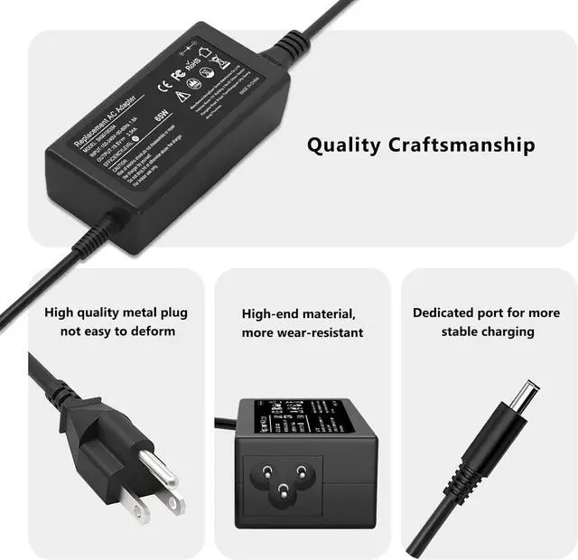 Alt view image 2 of 7 - 65W AC Laptop Charger for Dell Inspiron 15-3000 15-5000 15-7000 17-3000 17-5000 17-7000 13-5000 13-7000 11-3000 2 in 1 Series 3558 3181 5558 5559 5567 5100 5535 5555 XPS 9350 9360 Adapter Power Cord