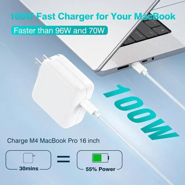 Alt view image 2 of 7 - Charger for MacBook Pro 16 14 inch MacBook Air 15 13 inch 2025 2024 2023 2022 2021 2020 2019 M4 M3 M2 M1 Super Compact 100W USB C Laptop Power Adapter 6.6FT USB-C Braided Cable Original Quality