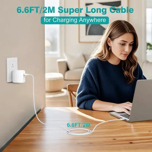 Alt view image 7 of 7 - Charger for MacBook Pro 16 14 inch MacBook Air 15 13 inch 2025 2024 2023 2022 2021 2020 2019 M4 M3 M2 M1 Super Compact 100W USB C Laptop Power Adapter 6.6FT USB-C Braided Cable Original Quality