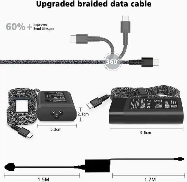 Alt view image 2 of 7 - 65W 45W HP USB Type C Laptop Charger for HP Chromebook,Spectre X360,Spectre Elitebook x360 Fast Charging Elitebook,Envy, AC Adapter, Elite x2,ProBook and All USB C Power Supply Cord