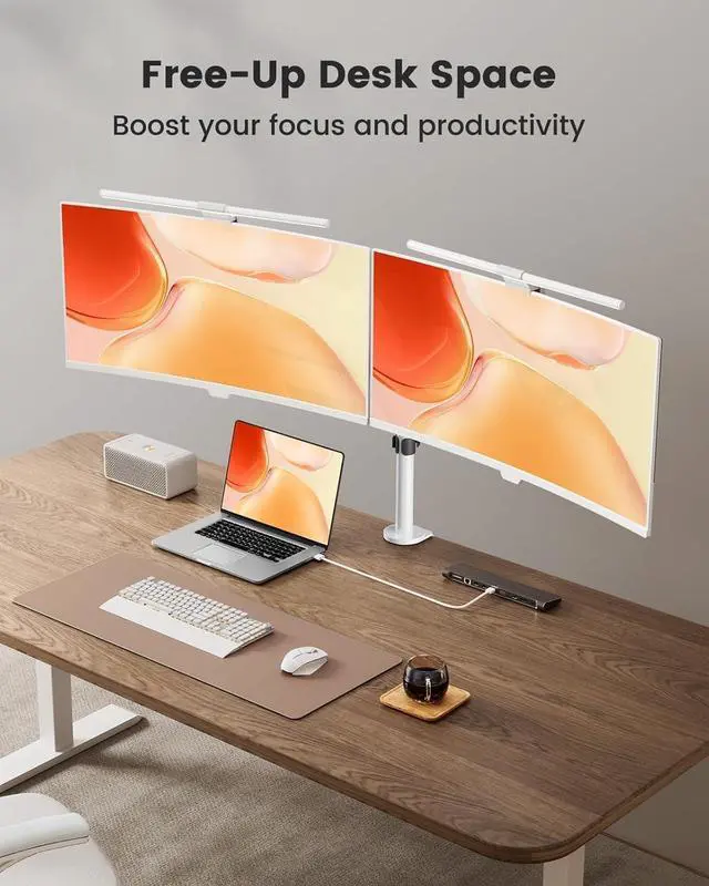 Alt view image 5 of 6 - ErGear Fully Adjustable Dual Monitor Mount for 2 Screens up to 32 Inches, Holds up to 17.6 lbs Each Arm, Desk Stand, White