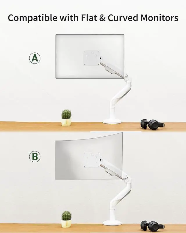 Alt view image 3 of 6 - Ultrawide Single Monitor Mount, Adjustable Gas Spring Monitor Arm for 17 to 49 inch Screens, 75/100 Vesa Mount with C-Clamp and Grommet Base, White
