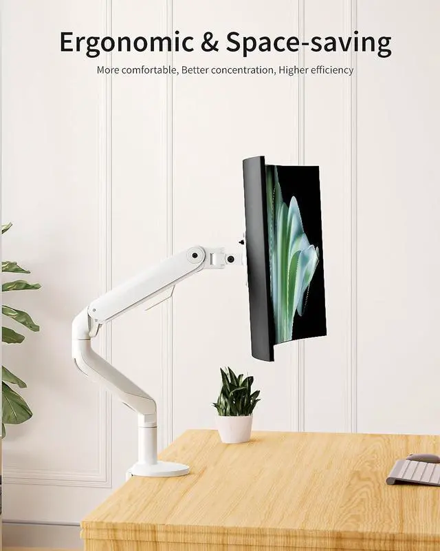 Alt view image 6 of 6 - Ultrawide Single Monitor Mount, Adjustable Gas Spring Monitor Arm for 17 to 49 inch Screens, 75/100 Vesa Mount with C-Clamp and Grommet Base, White