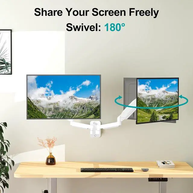Alt view image 6 of 7 - MOUNT PRO Dual Monitor Wall Mount for 13 to 32 Inch Computer Screens, Gas Spring Wall Monitor Arm for 2 Monitors, Each Holds Up to 19.8lbs, Adjustable Wall Monitor Mount with VESA 75x75/100x100, White