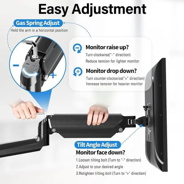 Alt view image 5 of 7 - MOUNTUP Monitor Wall Mount for 17-35 Inch Computer Screen, Gas Spring Single Monitor Arm with VESA Extension Kit for VESA 75x75, 100x100, 100x200, 200x100, 200x200, Support 4.4-26.5lbs Display, Black
