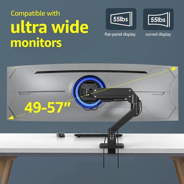 Alt view image 4 of 7 - Heavy Duty Monitor Arm Aluminum Single Gas Spring Monitor Arm Suit for Flat/Ultrawide/Cruved Screen 34-49 inch and New 57 inches Screen Weight Capacity up to 44lbsBlack