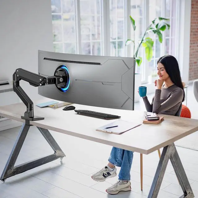 Alt view image 7 of 7 - Heavy Duty Monitor Arm Aluminum Single Gas Spring Monitor Arm Suit for Flat/Ultrawide/Cruved Screen 34-49 inch and New 57 inches Screen Weight Capacity up to 44lbsBlack