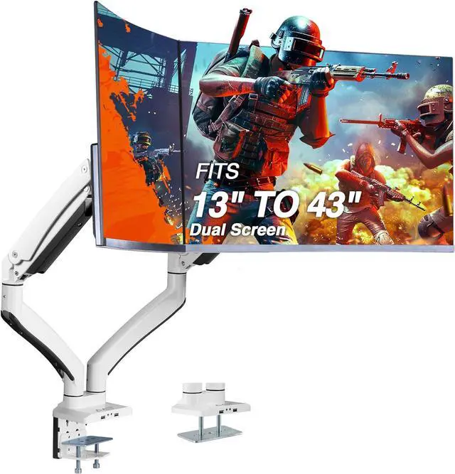 Main image of AVLT Dual 13"-43" Monitor Arm - Desk Mount for Two Flat/Curved Monitors - Full Motion Height Swivel Tilt Rotation Adjustable - White/VESA/C-Clamp/Grommet/Cable Management