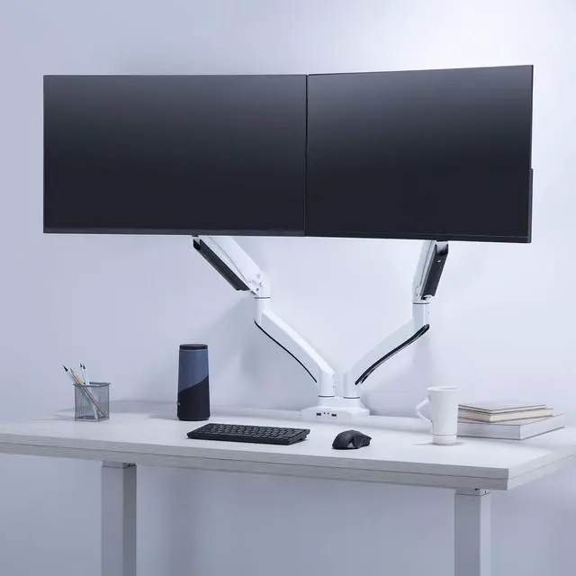 Alt view image 2 of 7 - AVLT Dual 13"-43" Monitor Arm - Desk Mount for Two Flat/Curved Monitors - Full Motion Height Swivel Tilt Rotation Adjustable - White/VESA/C-Clamp/Grommet/Cable Management