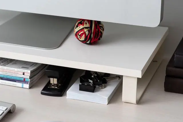 Alt view image 6 of 7 - IRIS USA 1-Tier Multi-Purpose Modern PC Monitor Organizer Stand with Metal Legs, Ergonomic Desktop and Countertop Riser for Computer Laptop TV Kitchen Pantry and Closet Organization, White