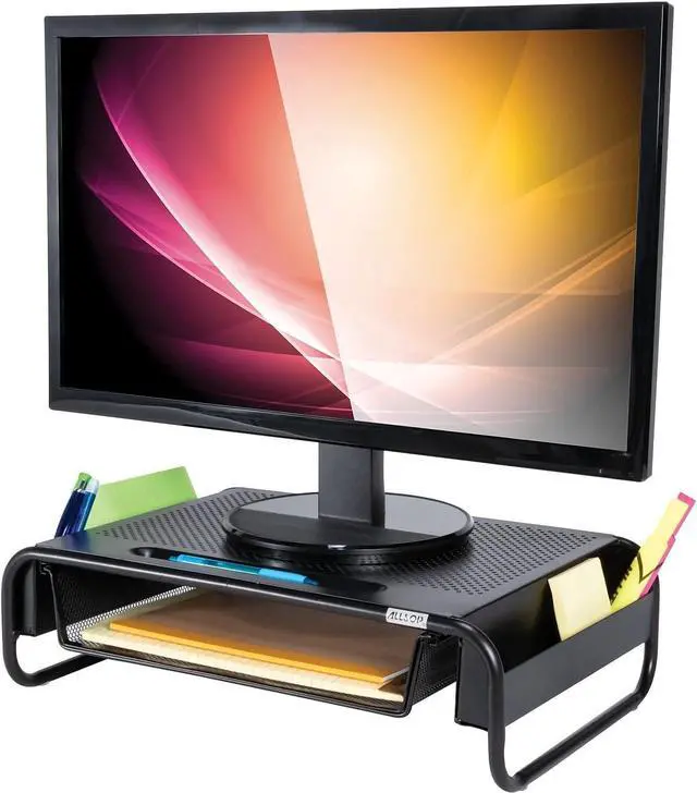 Alt view image 7 of 7 - Allsop 32166 Metal Art Organizer 5 Riser Monitor Stand with Drawer and Side Caddies, Black