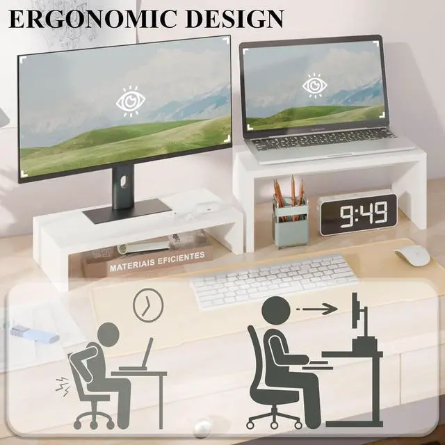Alt view image 6 of 7 - TEAMIX Adjustable White Monitor Stand Riser - 2 Pack, Wood 2 Tier Adjustable Stand for 2 Monitors/Laptop/PC