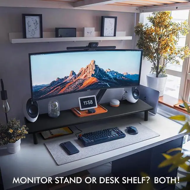 Alt view image 3 of 7 - Bamboo Dual Monitor Stand Riser, Supports 2 Monitors, Printer, Heavy TV up to 300 lbs and 75 Inches