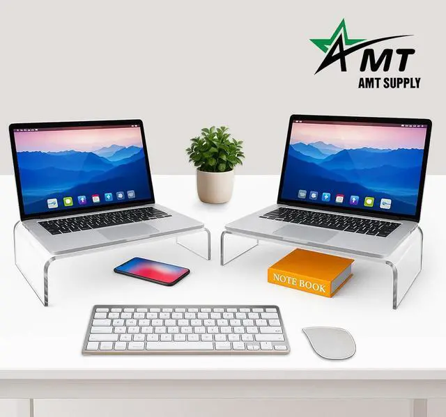 Alt view image 3 of 6 - AMT Premium Acrylic Monitor Stand, Clear, Monitor Riser for Laptop/PC/Multimedia Monitor/Printer Stand for Home Office (Small - 2 Pack)