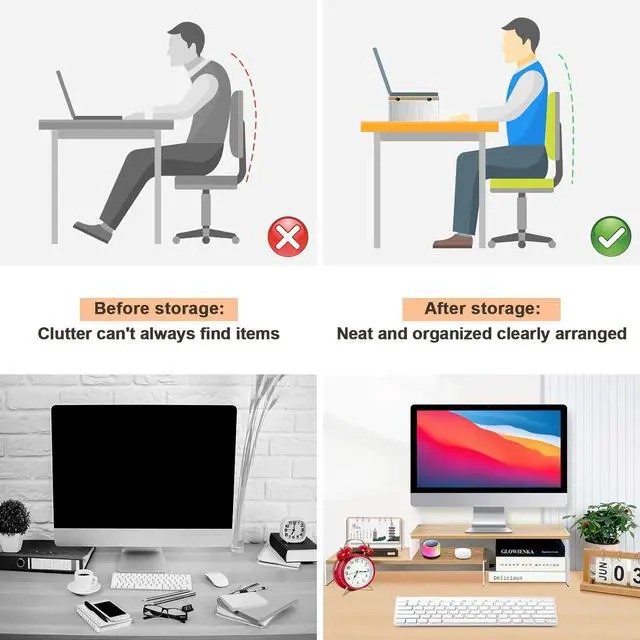 Alt view image 7 of 7 - YGYQZ Wood Adjustable Monitor Riser for Desk, 2 Tier Dual Monitor Stand with Acrylic Legs Office Desk Shelf Organizer for Laptop, PC, Printer, Computer (wood-wavy)