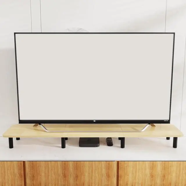 Alt view image 6 of 7 - Large Extra Long Monitor Stand Riser 43.7in,Dual Monitor Riser, Wide TV Stand for 2 Monitors, Wood & Steel Leg Adjustable Height Desktop Riser, Home Office Organization. (Natural)