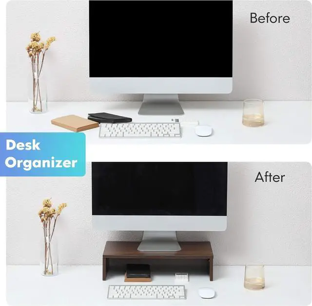 Alt view image 4 of 7 - FITUEYES Monitor Stand - Computer Monitor Riser with 16.7 Inch Shelf, Wood Desktop Stand for Laptop Computer Screen, Desk Organization, Office Supplies