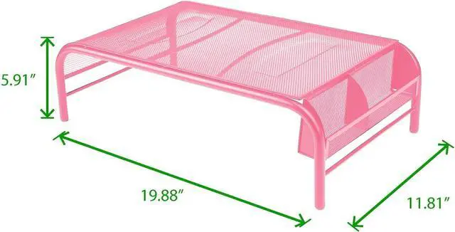 Alt view image 6 of 7 - Mind Reader Monitor Stand, Ventilated Laptop Riser, Desktop Organizer, Side Storage, Metal Mesh, 20" L x 11.5" W x 5.5" H, Pink