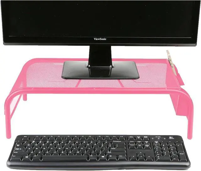 Alt view image 4 of 7 - Mind Reader Monitor Stand, Ventilated Laptop Riser, Desktop Organizer, Side Storage, Metal Mesh, 20" L x 11.5" W x 5.5" H, Pink
