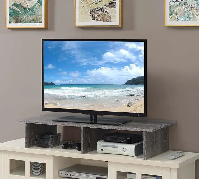 Alt view image 2 of 5 - Convenience Concepts Designs2Go Wide TV Riser 42", for TVs up to 46" - Contemporary TV or Computer Riser for Living Room, Modern Office, Den, Weathered Gray