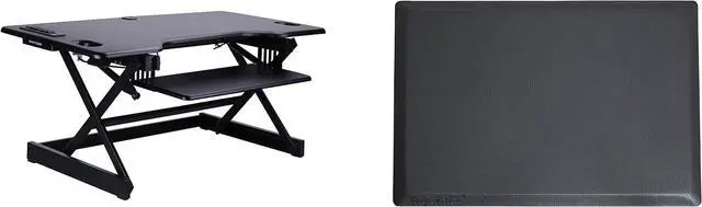 Main image of Rocelco 46" Height Adjustable Standing Desk Converter with AC USB Charger and Anti Fatigue Floor Mat - Sit Stand Up Triple Screen Riser Workstation - Keyboard Tray - Black (R DADRB-46-ACUSB-MAFM)