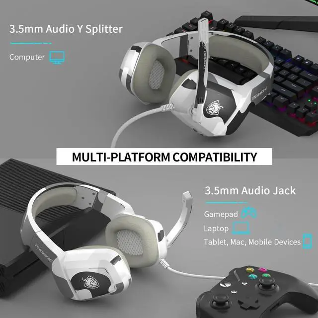 Alt view image 2 of 7 - PHOINIKAS Gaming Headset for PS4, Xbox One, PC, Laptop, Mac, Nintendo Switch, 3.5MM PS4 Stereo Headset Over Ear Headphones with Noise-Cancelling Mic, Bass Surround - Camo