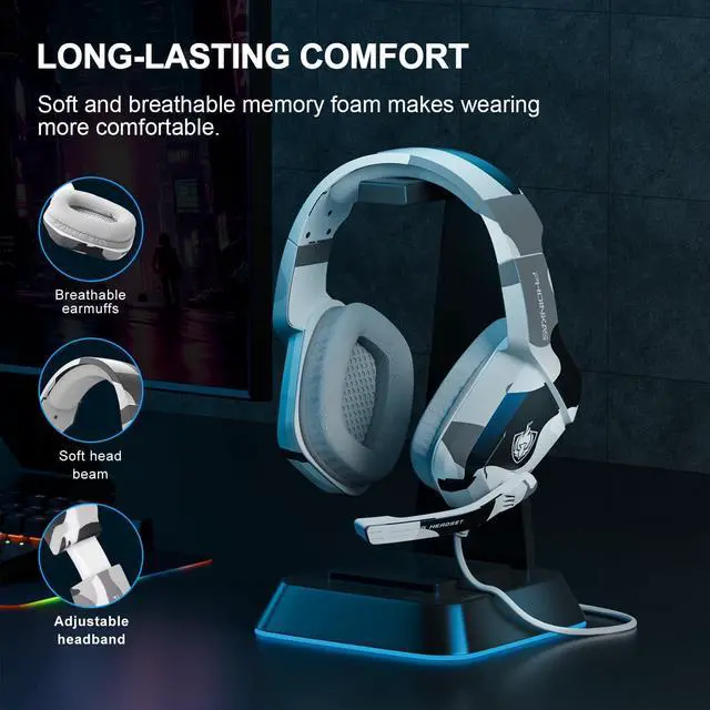 Alt view image 5 of 7 - PHOINIKAS Gaming Headset for PS4, Xbox One, PC, Laptop, Mac, Nintendo Switch, 3.5MM PS4 Stereo Headset Over Ear Headphones with Noise-Cancelling Mic, Bass Surround - Camo
