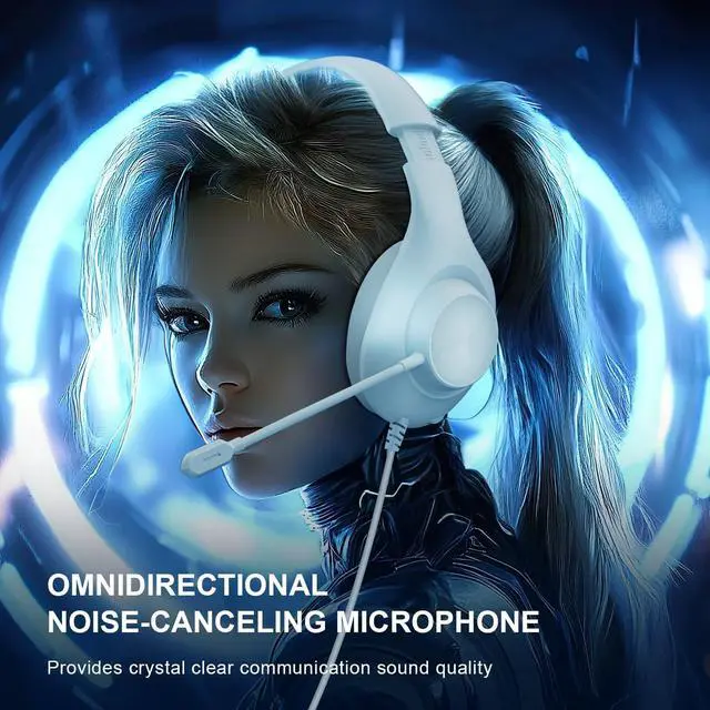 Alt view image 4 of 7 - Gaming Headset for PS5 PS4 PC, Wired Headsets with 7.1 Surround Sound, H-7 Gaming Over Ear Headphones with Noise Cancelling Flexible Mic Memory Earmuffs, for PC/PS5/PS4/XboxSeries X/S/Switch (White)