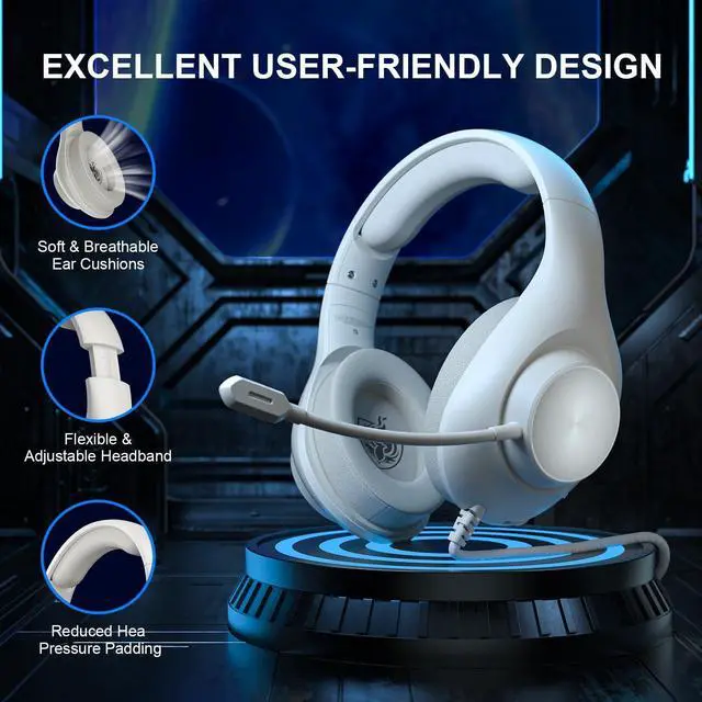 Alt view image 5 of 7 - Gaming Headset for PS5 PS4 PC, Wired Headsets with 7.1 Surround Sound, H-7 Gaming Over Ear Headphones with Noise Cancelling Flexible Mic Memory Earmuffs, for PC/PS5/PS4/XboxSeries X/S/Switch (White)