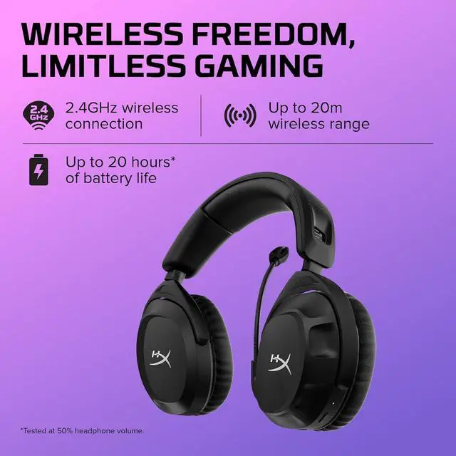 Alt view image 2 of 7 - HyperX Cloud Stinger 2 - Wireless Gaming Headset  Compatible with PC. Noise-cancelling Swivel-to-mute Microphone, Comfortable Memory Foam, UP to 20 hours of battery life,Black