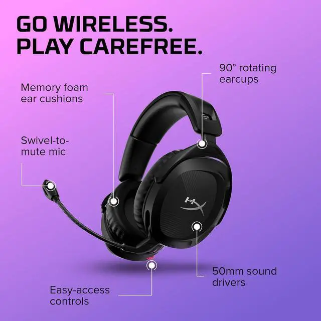 Alt view image 6 of 7 - HyperX Cloud Stinger 2 - Wireless Gaming Headset  Compatible with PC. Noise-cancelling Swivel-to-mute Microphone, Comfortable Memory Foam, UP to 20 hours of battery life,Black