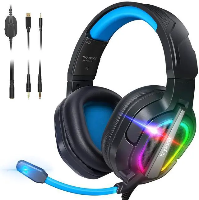 Main image of Krysenix Gaming Headset for PS4, PS5, PC, Mac, Xbox Series X, Noise Canceling Headphones with Microphone, PG2 Computer Headset with 3.5mm Jack & RGB Light Black/Blue