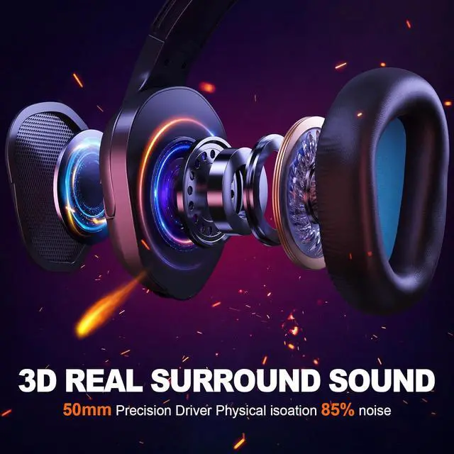 Alt view image 2 of 6 - Krysenix Gaming Headset for PS4, PS5, PC, Mac, Xbox Series X, Noise Canceling Headphones with Microphone, PG2 Computer Headset with 3.5mm Jack & RGB Light Black/Blue